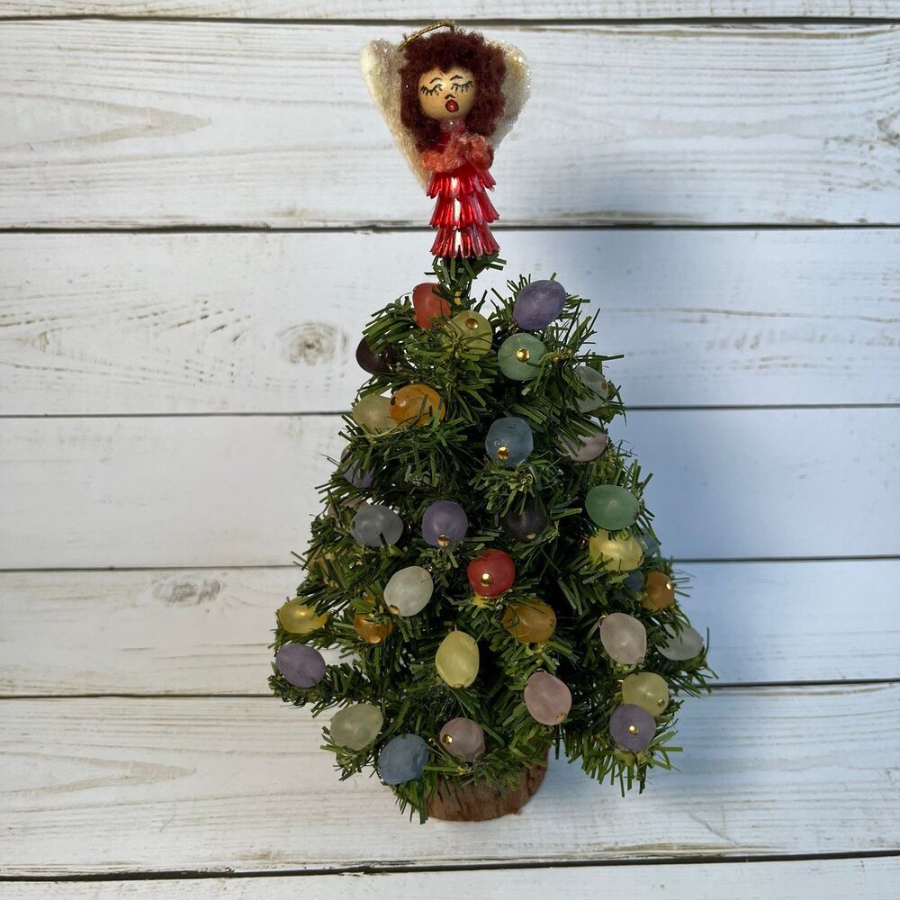 Vintage Christmas Tree with Ornaments and Angel Star
